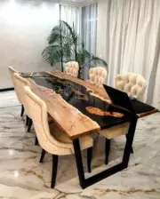 Solid Black Epoxy Resin Dining Table Top, Wooden Counter Top, Cyber Monday Sale