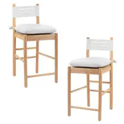 Design Square Set Of 2 Casey Wooden High Back Rest Kitchen Counter Bar Stools W/ Cushion White/Oak