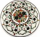 White Marble Console Table Top Inlay Floral Marquetry Arts Dining Room Furniture