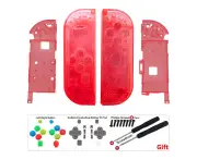 Soft Touch Grip Handheld Controller Housing with Full Set Buttons, Replacement Shell Case-Transparent red
