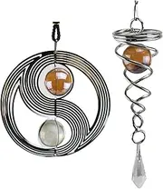 Wind Chimes Spinners 3D Rotating Spinner Stainless Steel Crystal Wind Chimes for Indoor Outdoor Decor, with Random Color Bead, Style1