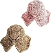 [MarJunSep] 2 Pack Foldable Wide Brim Floppy Straw Sun Hat Summer Beach Hat for Women Girl