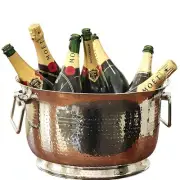 Silver Stainless Steel Wall Hammered Champagne Wine Tub Ice Bucket with Handles