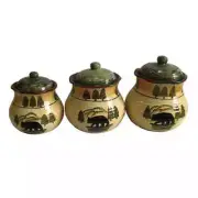 Rustic Bear Design Ceramic Country Cabin Lodge Canister Set of 3