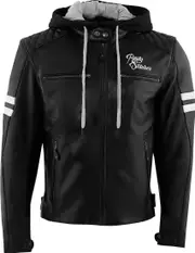 Rusty Stitches Jari Hooded V2, leather jacket , color: Black/White , size: 4XL