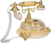 Modern Minimalist Resin Corded Landline Telephone Home Desk Decor Ornament/Vintage Push-Button Phone (Color : Yellow)