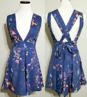 Nwt Moxeay Floral Print Deep V Romper S Back Cross Straps Shorts Summer Beach