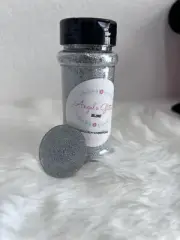 Holographic Silver 1/128 Polyester glitter 2 oz in a shaker bottle