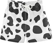 [sanluoli] Black White Cow Leopard Chic Boy's Swim Trunks Youth Teen Board Shorts Drawstring with Pocket Beachwear 2T, Black White Cow Leopard Chic, X-Small