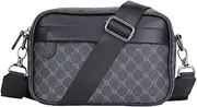 [Generic] Leather Crossbody Satchel Classic Pattern Casual Business Shoulder Messenger Bag Wide Strap Small Square Plaid Designer for Travel Work Male Sling Bags