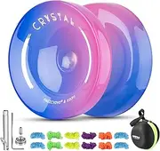 [MAGICYOYO] Responsive Yoyo for Children Beginners, JoJo K2 Blue Pink Gradient, Dual Purpose Yoyo with Professional Unresponsive Yoyo Bearings + 12 Yoyo Strings + JoJo Storage Bag + Yoyo Bearing Set