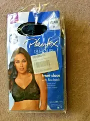 Playtex 40DDD Black 18 Hour Front Close Soft Cup Bra with Flex Back # 4695 NWT