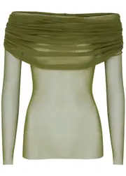 Christopher Esber Veiled Off-the-shoulder Silk-tulle top - Green - 10 10