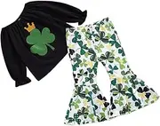 [JEWEDECO] Girls Clothing Set Patrick's Day Shamrock Pattern Cotton Topper Pants Toddler