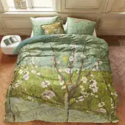 NNEDSZ Bedding House Van Gogh Peach Trees Green Cotton Sateen Quilt Cover Set Qu