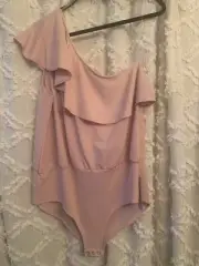 Loralette By Avenue 1 Shoulder Pink/Mauve Polyester Spandex Bodysuit Junior 1X