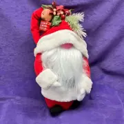 Folk Art Santa Claus Gnome Hand Crafted Christmas Whimsy 13x7" w/ Jingle Bell