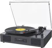 Record Player Bluetooth Turntable w/ Built-In Speaker USB Recording Audio, Black