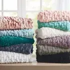 Madison Park Modern Solid Ruched Fur Faux Throw Blanket Soft Cozy 50"x60"