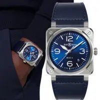 在飛比找Yahoo奇摩購物中心優惠-Bell & Ross BR03方形機械腕錶-41mm藍 B