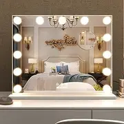 Vanity Mirror Hollywood Mirror with Lights, Makeup Mirror with Magnifying 13 Dimmable LED Lights Bedroom Table Mirror/Wall Mounted Mirror Big Mirror (White)