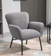 Grey Boucle Armchair Lounge Chair Accent Retro Armchairs