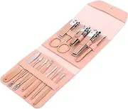 Minkissy Professional Nail Scissor Set Manicure Kit for Home Portable Leather Case Rose Gold 12-Piece Grooming Kit