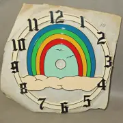 VINTAGE 1984 Ramar IND Plastic Clock Face Rainbow Clouds 6"x5.75"