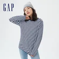 在飛比找蝦皮商城優惠-Gap 女裝 條紋長袖T恤 厚磅密織碳素軟磨系列-海軍藍條紋