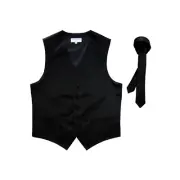 New Men's Formal Tuxedo Vest Waistcoat_1.5" skinny Necktie Black wedding prom