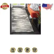 Retro Runner Rug 2'3" x 19' - Grey & Ivory, Stain Resistant Abstract Design