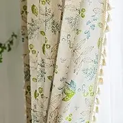 Plobeca Floral Kitchen Curtains Semi Sheer Boho Tassel Farmhouse Small Short Vintage Rod Pocket Drapes Patterned Country Rustic Window Treatment Tiers (W150xH60cm)