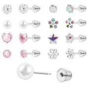 Toddler Earrings Push-in Threadless Flat Back Earrings 8 Pairs Toddler earrings