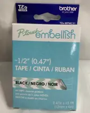 Brother Tape P-touch Embellish Tape Cinta Ruban 1/2" Black On Mint