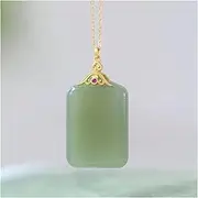 [KanDuo] Personality Jade Pendant Necklace Lucky Amulet, Silver Gold-Plated Hetian Jade Green Jade Lucky Pendant Jade Pendant Simple Men's and Women's(Gem Color:White)