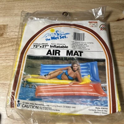 Vintage Intex The Wet Set Inflatable Air Mat Yellow Vinyl Pool Float