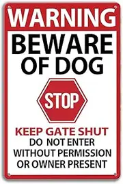 Warning Tin Sign Beware of Dog for Fence Beware of Dog Signs Do Not Enter Home Farm Garden Yard Garage Wall Decor(8x12In)