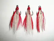 3 Dressed Treble Hooks with White Hair and Red Feather * Hook size #10 *