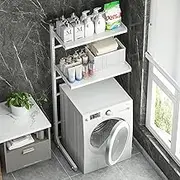 Adjustable Laundry Shelf Over Toilet Washing Machine Storage Rack Above Washer Dryer Standing Bathroom Organizer 2-Tier Space Saving Shelving Units ((2 Tier Washer))
