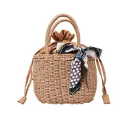 Retro Women Handbags Handmade Woven Drawstring Totes Girls Hollow Straw Beach Female Classic Elegant Fashion Handbags