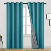 DWCN 100% Blackout Curtains for Living Room with Liner, Double Layer Thermal Insulated Full Room Darkening Noise Reducing Eyelet Curtains 2 Panels, Each W132cm x D 213cm, Teal