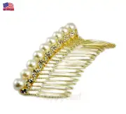 @@14K Gold-plated Faux Pearl CZ Hair Comb clip slide bridal Wedding flower girl