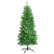 Costway 1.5M Pre Lit Slim Christmas Tree LED Xmas Tree PVC Hinged Home Outdoor Xmas Decoration