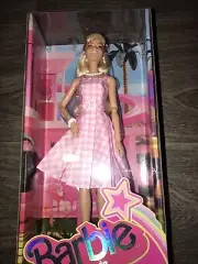 Barbie The Movie Margot Robbie Doll w/ Pink & White Gingham Dress & Daisy Chain