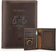 [CONTACTS] Full Grain Leather Airtag Passport Holder RFID Blocking Travel Passport Wallet Slim Passport Cover Case with 4 Cards Slots, Coin Pocket