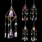 Natural Merkaba Crystal Moon Suncatcher Wind Chime Window Hanging Pendant Prism