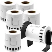 Dlh Western Replacement Label Rolls for DK 2251, Black/Red Label on White Paper Tape, Label Rolls with 1 Frame, 2.4in x 50ft, Pack of 6 Rolls