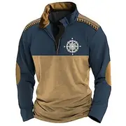 Men's Graphic Nautical Compass Sweatshirts Sweatshirt Zip Sweatshirt Long Sleeve Sweatshirt Quarter Zip Sports Casual Vintage Retro 3D Print Vacation Sports Ou