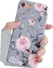 YeLoveHaw iPhone 8 Case, iPhone 7 Case for Girls, Flexible Soft Slim Fit Full-Around Protective Cute Phone Case Cover with Purple Floral and Gray Leaves Pattern for iPhone8 / iPhone7 (Pink Flowers)