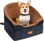 Vivifying Dog Car Seat for Small & Medium Dogs, Detachable & Washable Booster Seat for Pets Up to 30lbs, Travel Bed with Storage Pockets and Safety Belt – Brown&Black